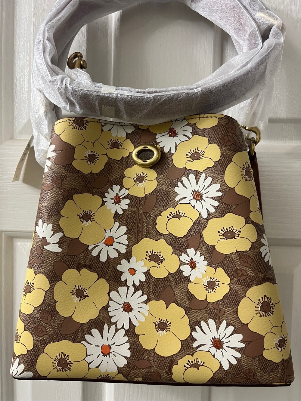 Coach Brown Floral Shoulder Bag with Yellow & White Flowers